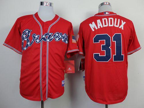 Braves #31 Greg Maddux Red Cool Base Stitched MLB Jersey - Click Image to Close